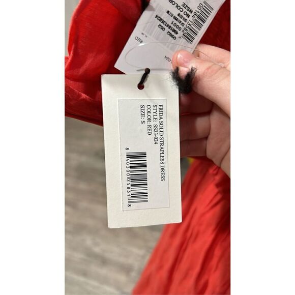 SEA Frida Red Ruffled Off-the-Shoulder Midi Dress Size Small - Picture 12 of 12